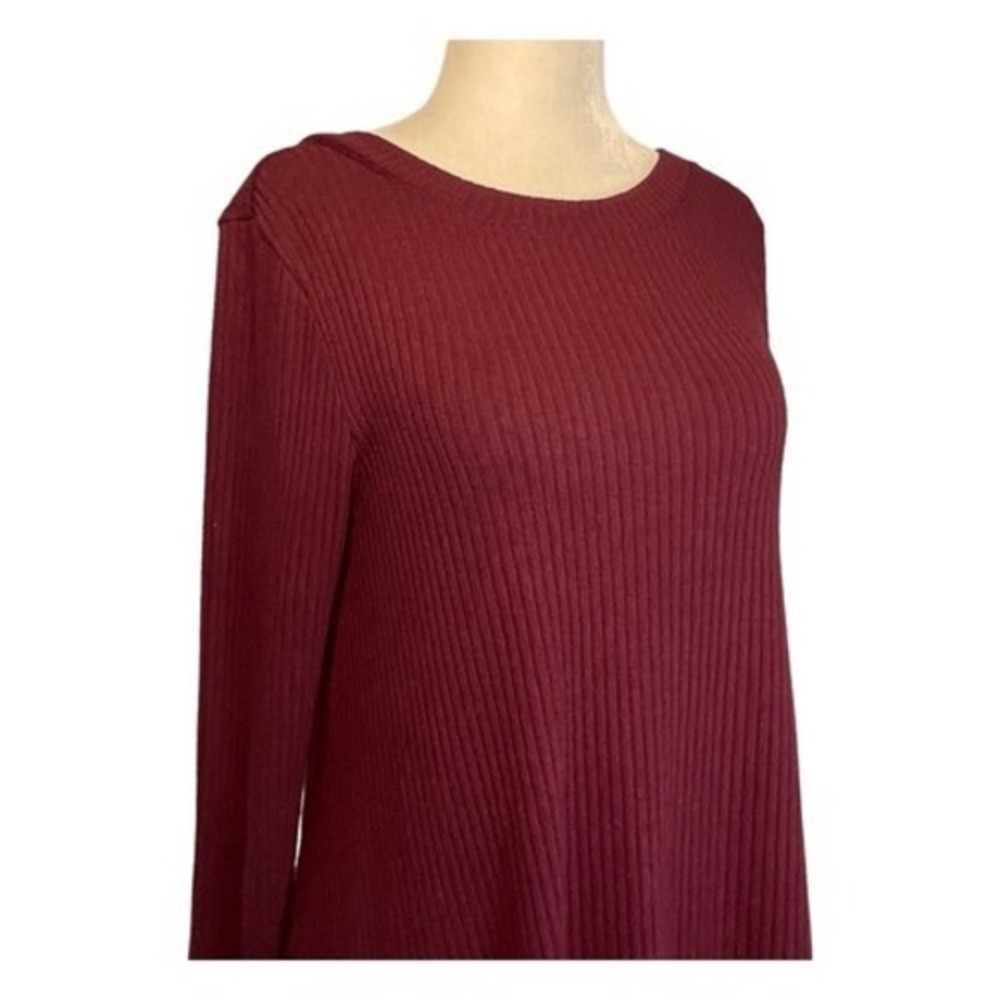 One Clothing Scoop Back Shift Mini Dress Maroon Ribbed Knit Long‎ Sleeve S - Picture 2 of 4